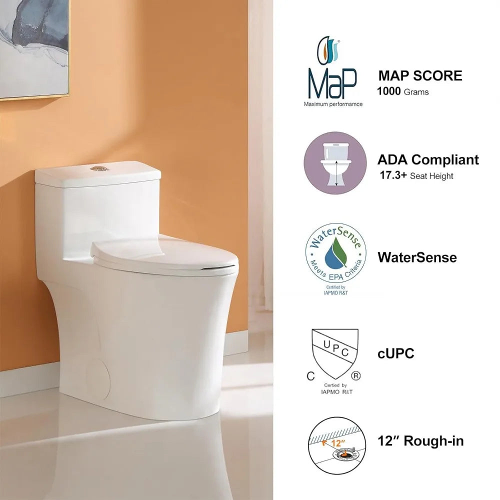 Feature T0338W Compact One Piece Toilet Elongated Dual Flush