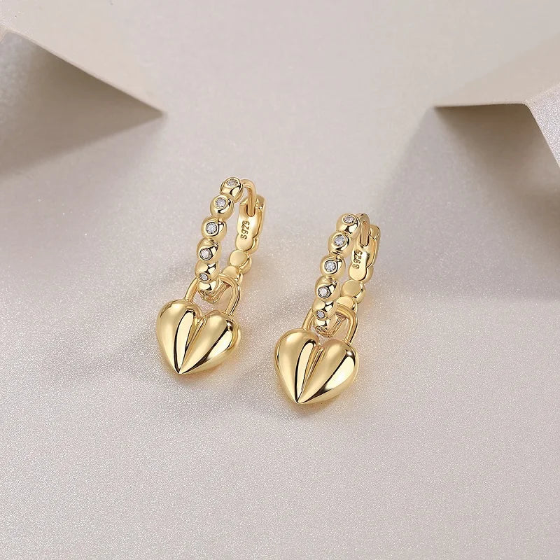JIUZUAN 18K Gold Plated Heart Drop Moissanite Earrings