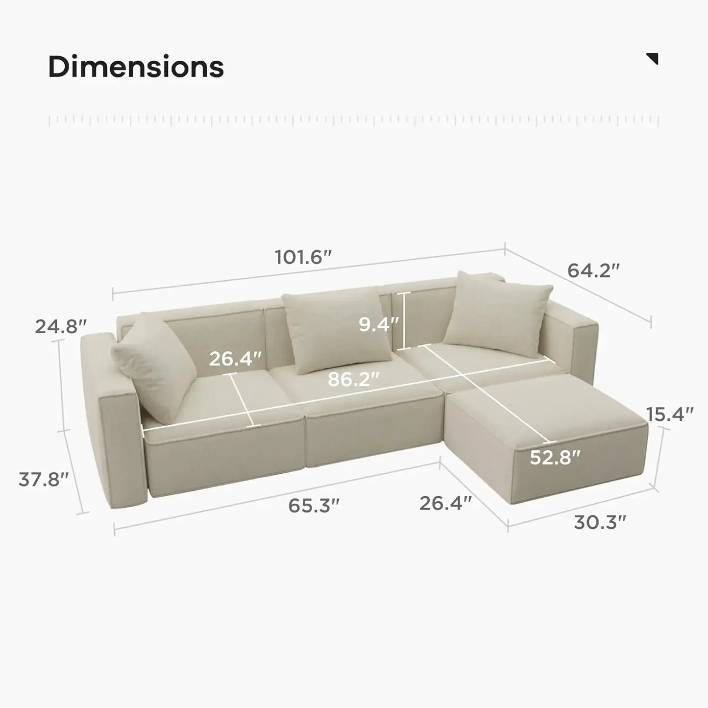 Modular Sectional Sofa Set Modern Minimalist L-Shape With Ottoman