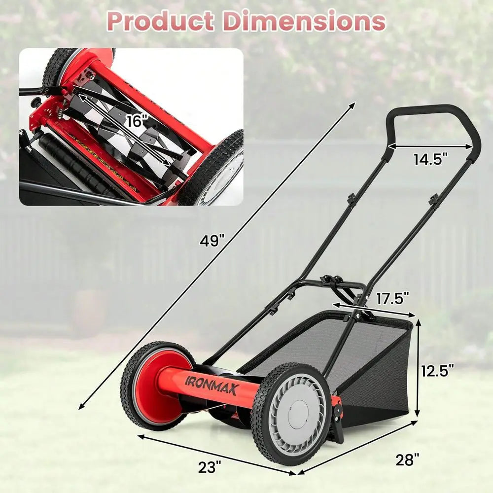 XMSJ Push Lawn Mower With 5 Blade Removable Grass Catcher