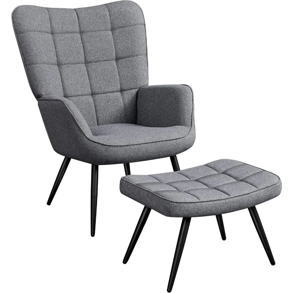 MKDK Modern Accent Chair With Ottoman Set High Back Metal Legs Oversized Lounge Chair