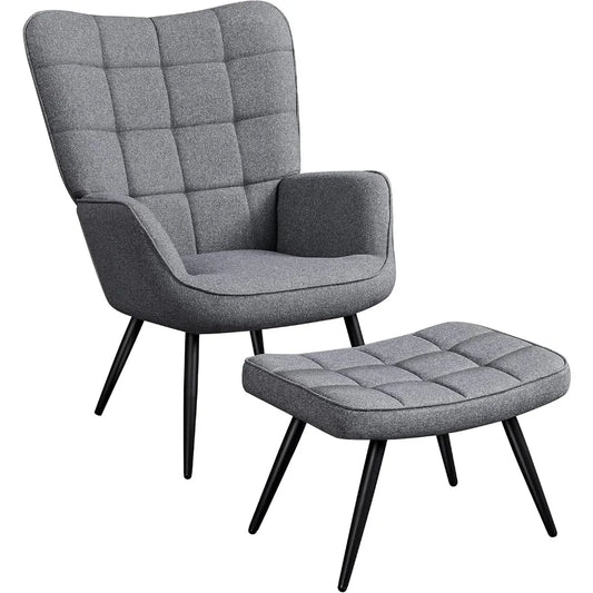 MKDK Modern Accent Chair With Ottoman Set High Back Metal Legs Oversized Lounge Chair