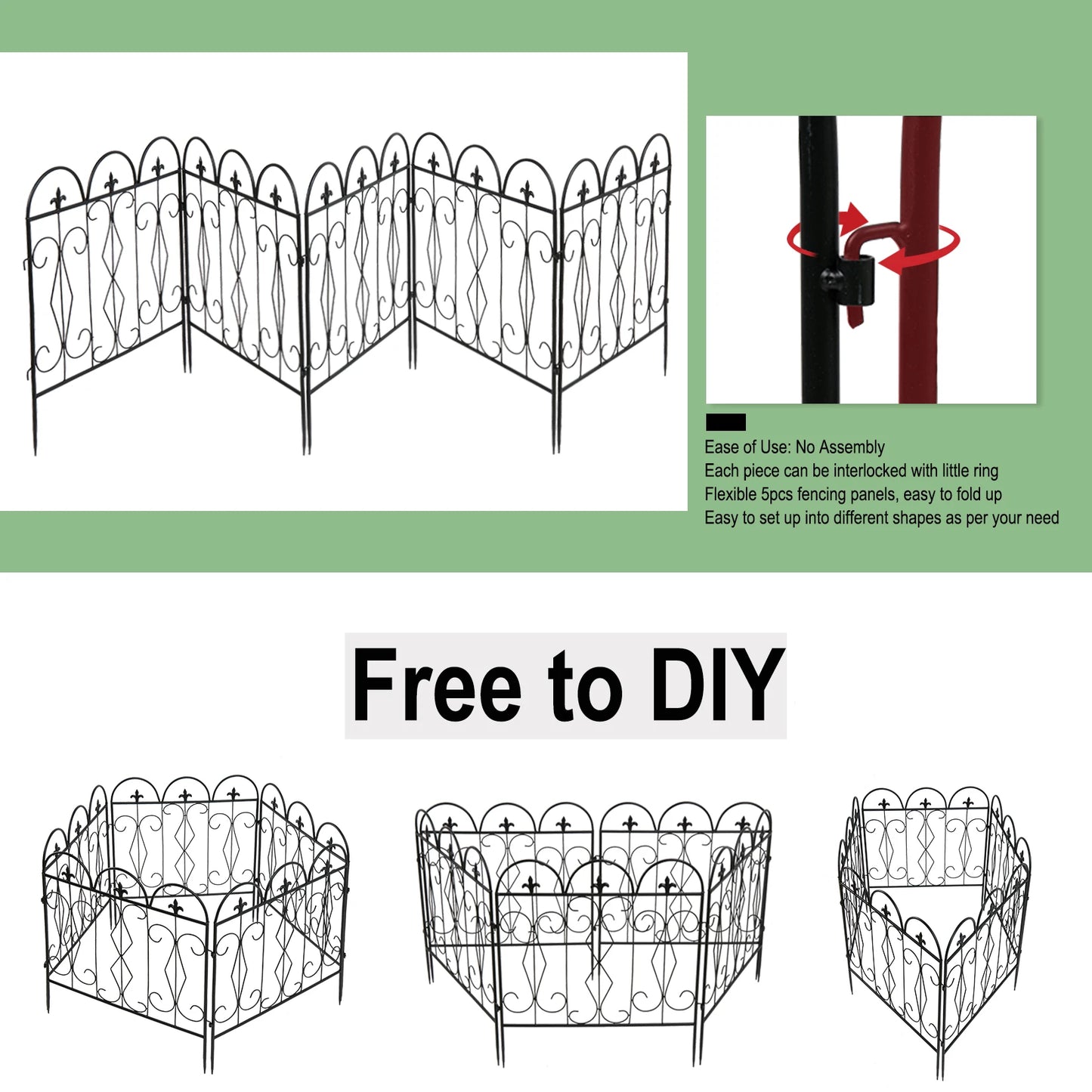 Outdoor Rustproof Metal Garden Border Fence 5 Piece Set