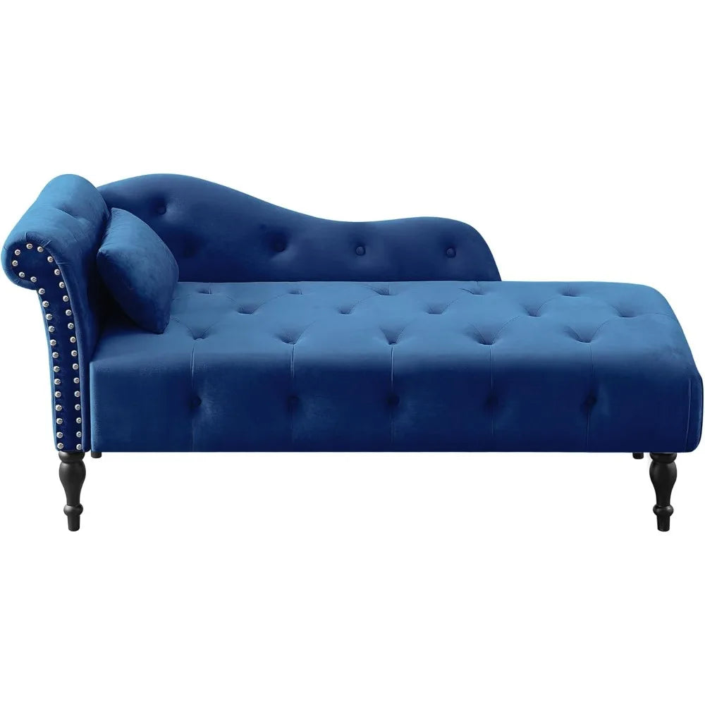 Huanzhuang Modern Velvet Upholstered Chaise Lounge With Button Tufting And Solid Wood Legs