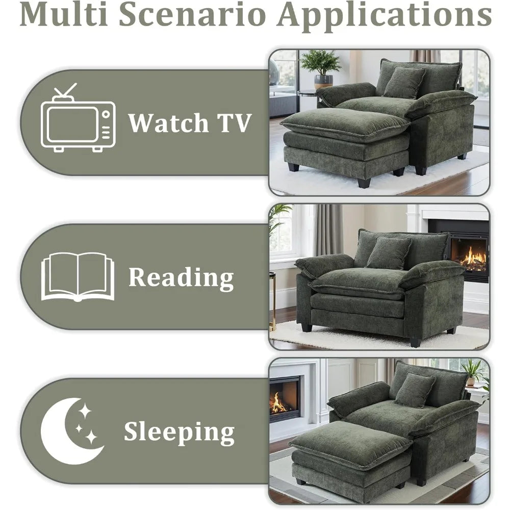 HUANZHUANG Chenille Upholstered Accent Chair With Ottoman For Living Room And Reading