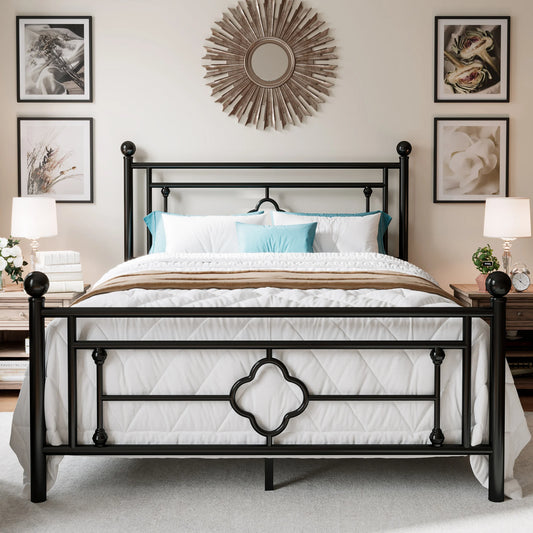 HOOMIC Vintage Victorian Metal Bed Frame With Wrought Iron Headboard