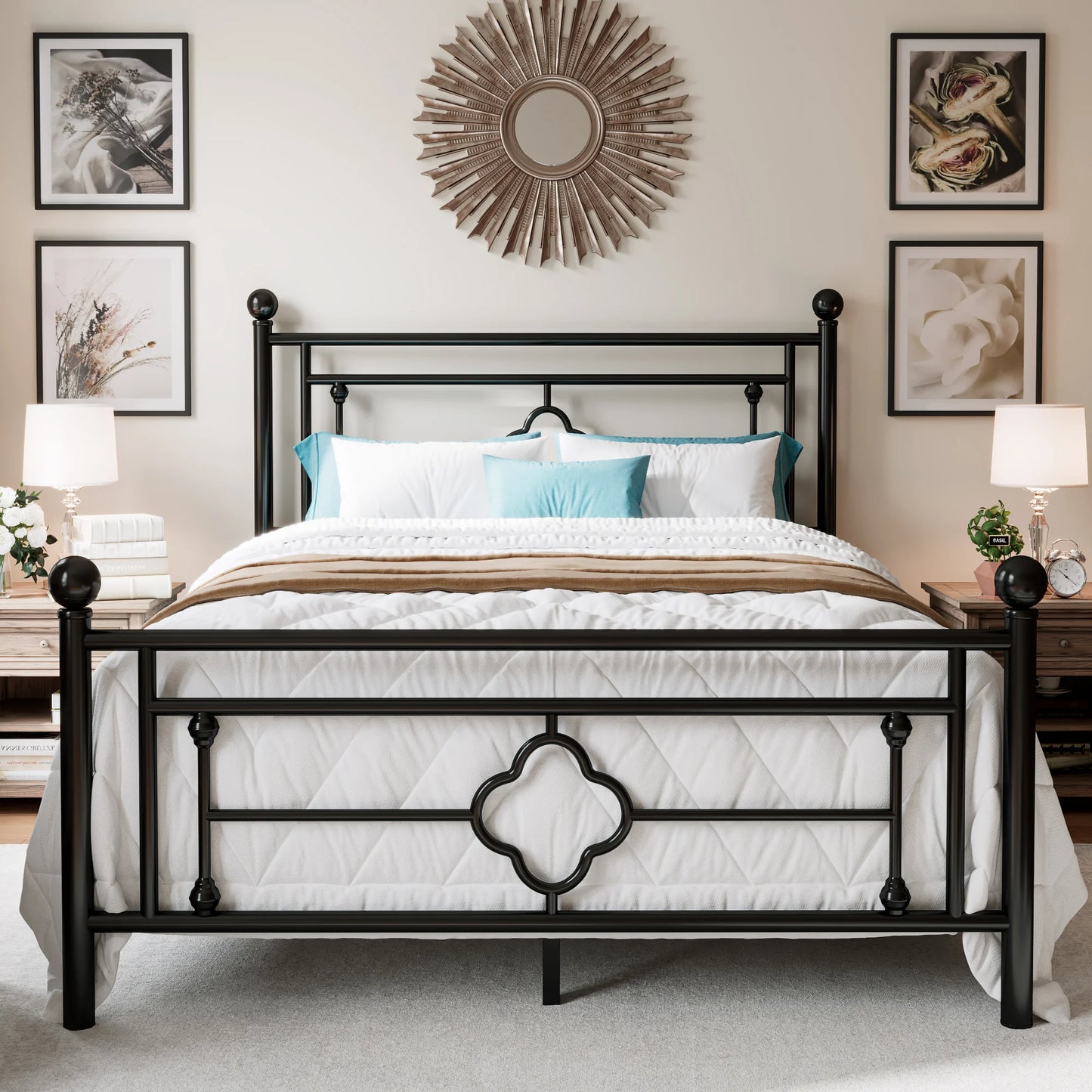 Hoomic Vintage Victorian Platform Bed Frame With Wrought Iron Headboard