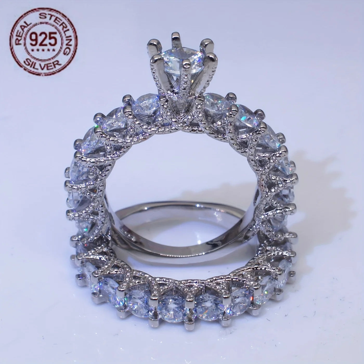 WPOOCC Classic Zircon Wedding Ring Set For Women 925 Silver