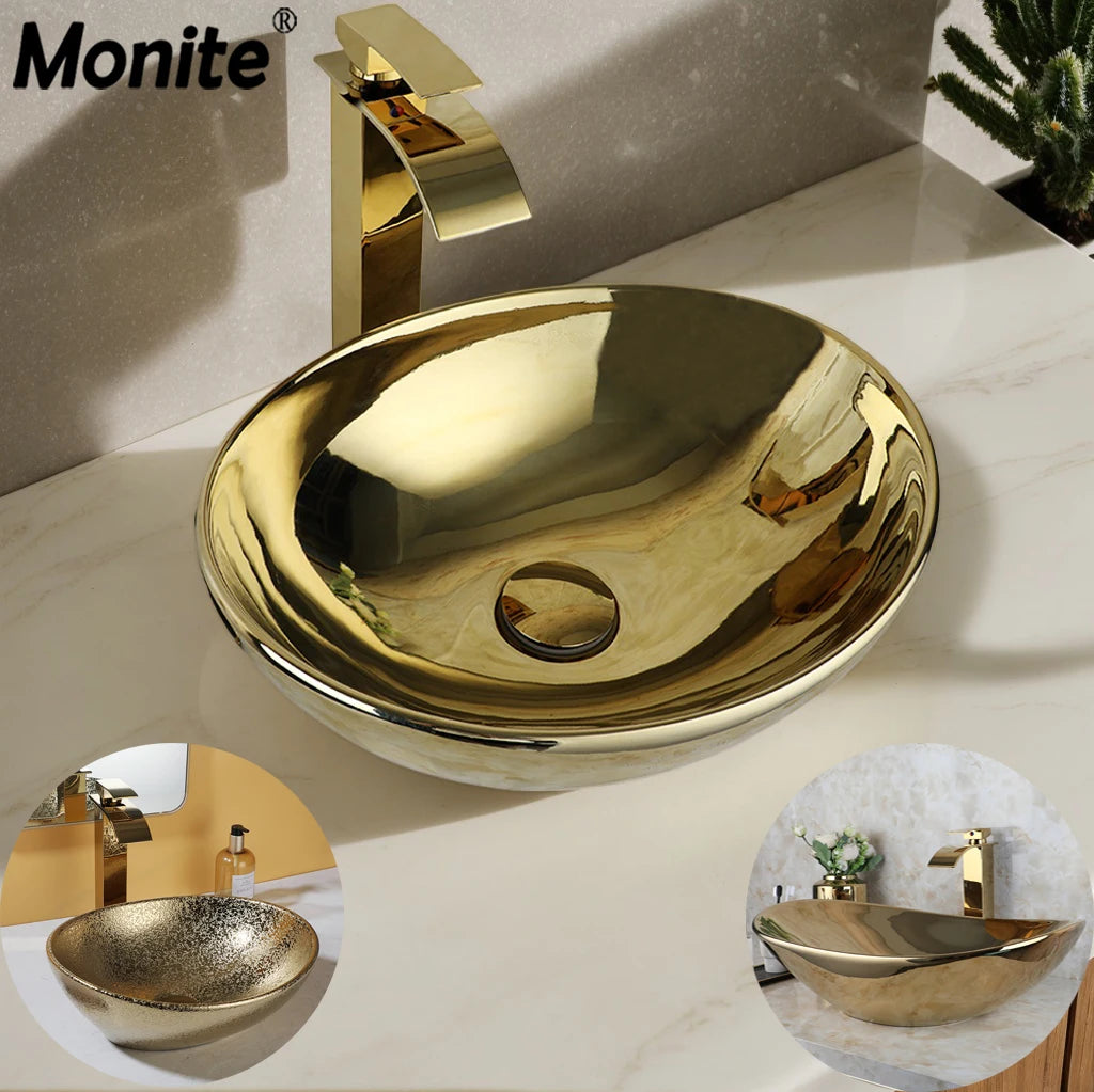 Yanksmart Ceramic Bathroom Sink Set With Deck Mounted Faucet Pop Up Drain