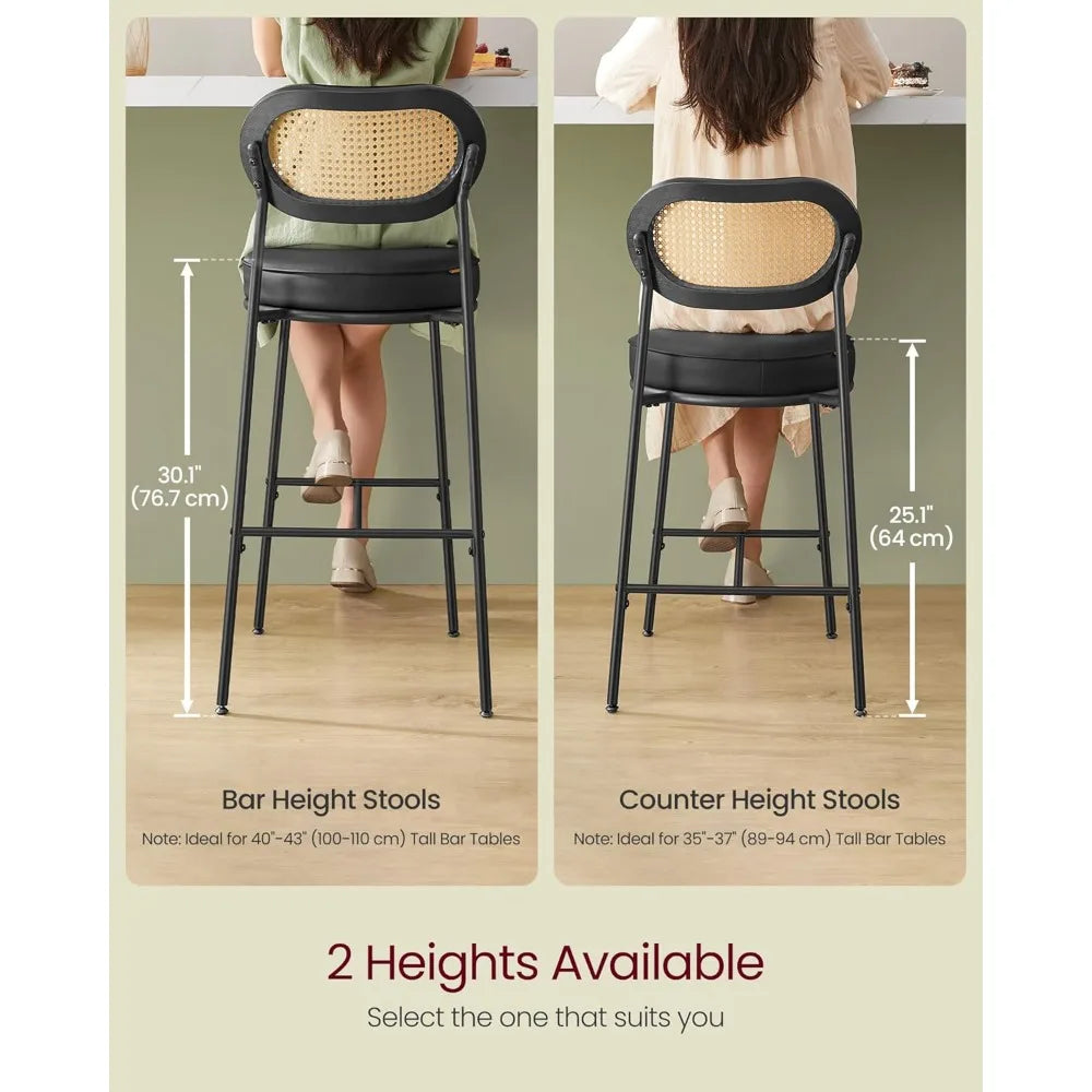 Rattan Backrest Bar Stools Set of 2 With Metal Legs