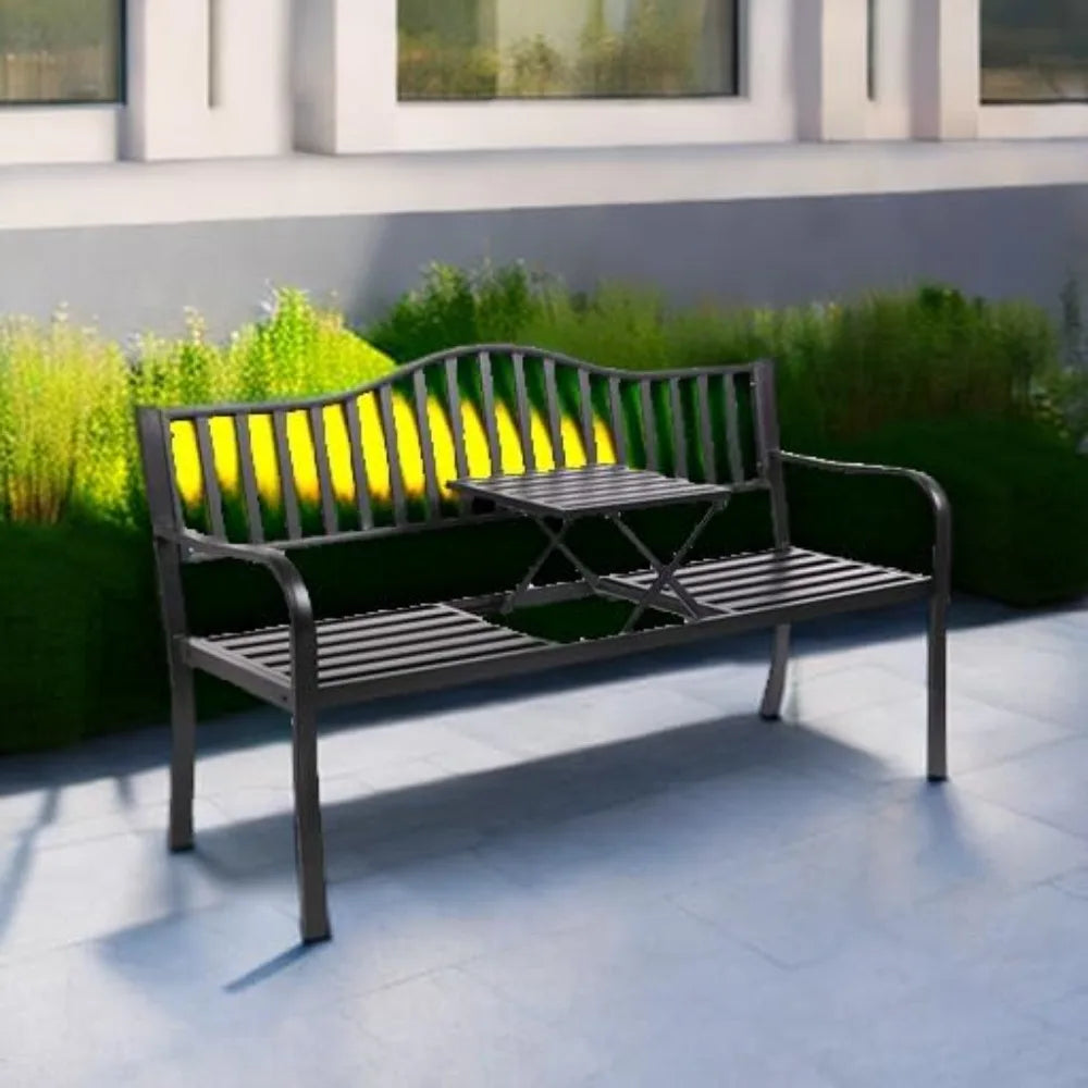 TIFICY Outdoor Metal Bench With Integrated Table Weatherproof