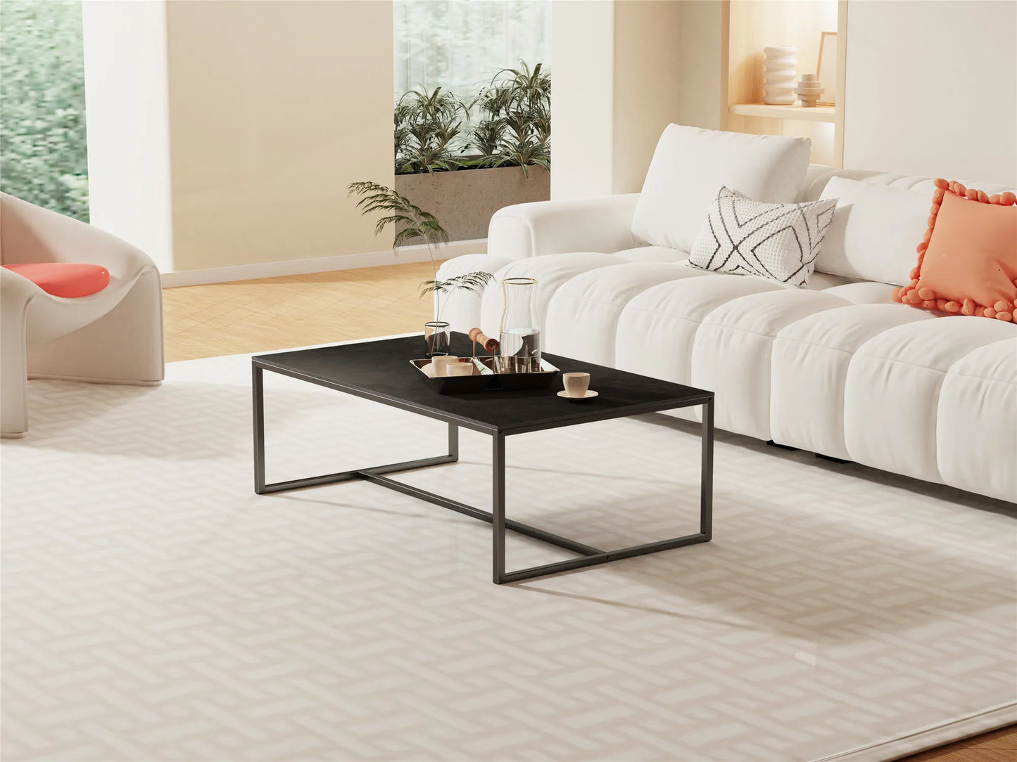 Wisfor Sintered Stone Coffee Table With Black Metal Frame