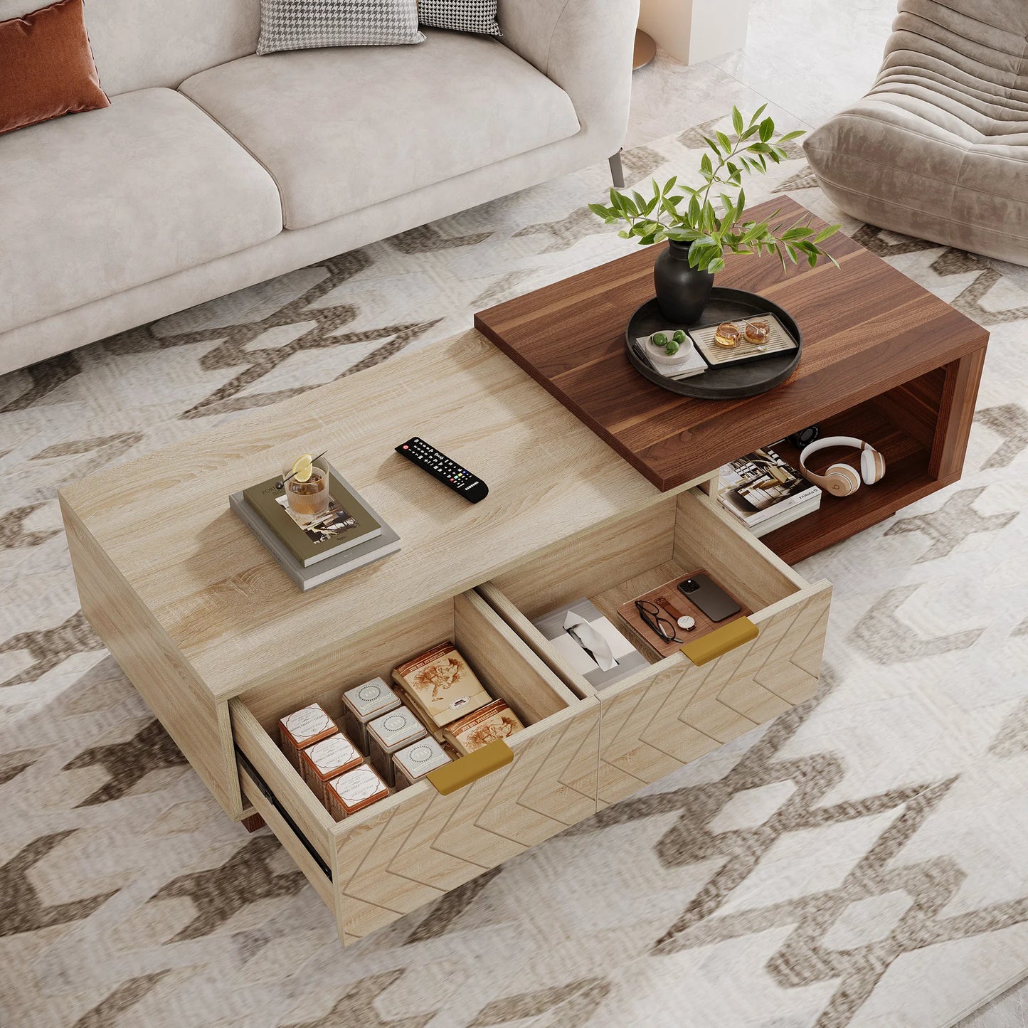 Tribesigns Extendable Coffee Table With Storage Drawers