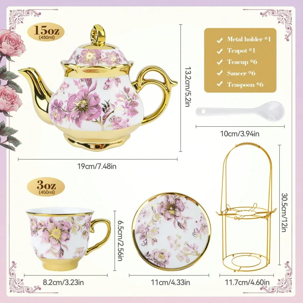 XMSJ Floral Porcelain Tea Set With Elegant Serving Tray