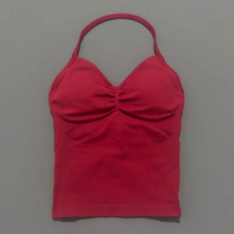 Women Gym Halter Top Longline Strappy Yoga Tank Removable Cups