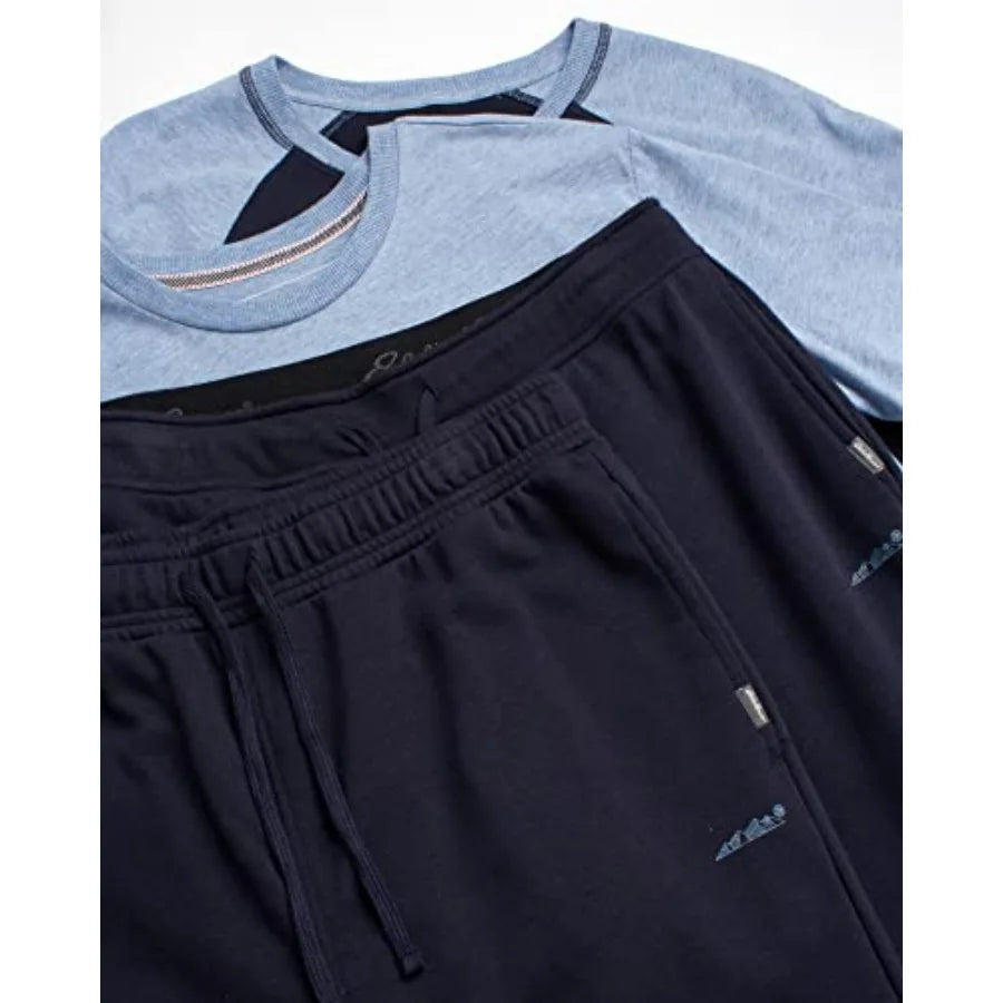 Mens 4-Piece Lightweight Pajama Set Sleepwear With Tee And Shorts