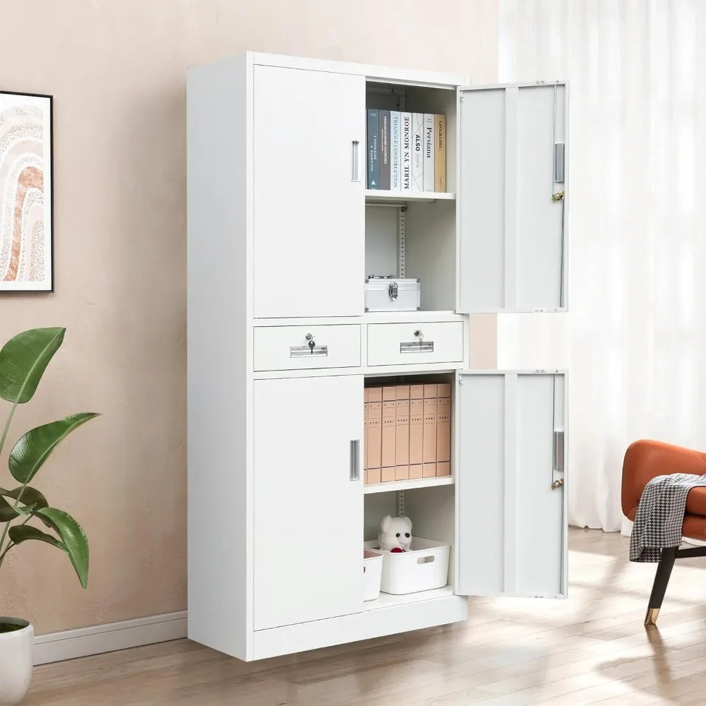 Metal Locking Storage Cabinet With Drawers And Adjustable Shelves