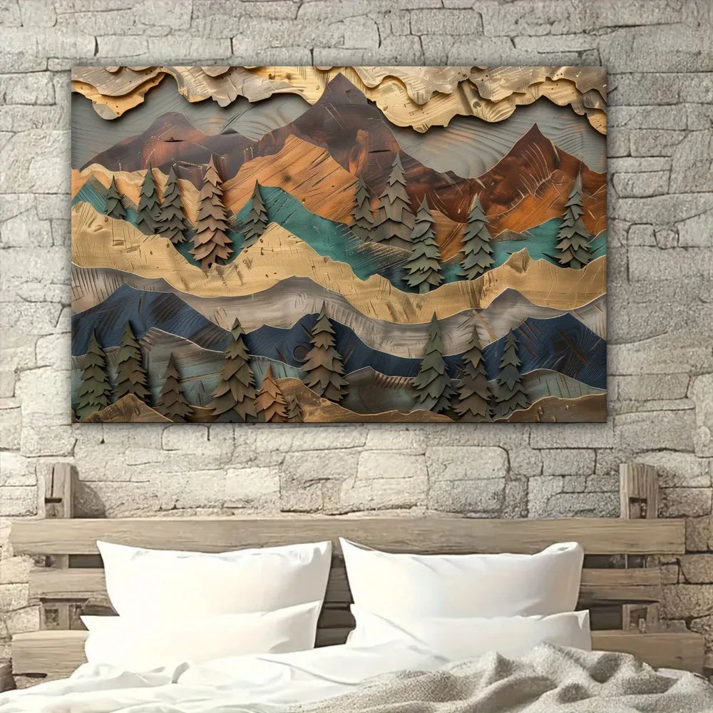 Hign-concerned Mountain Pines Frame Wall Art Serene Landscape