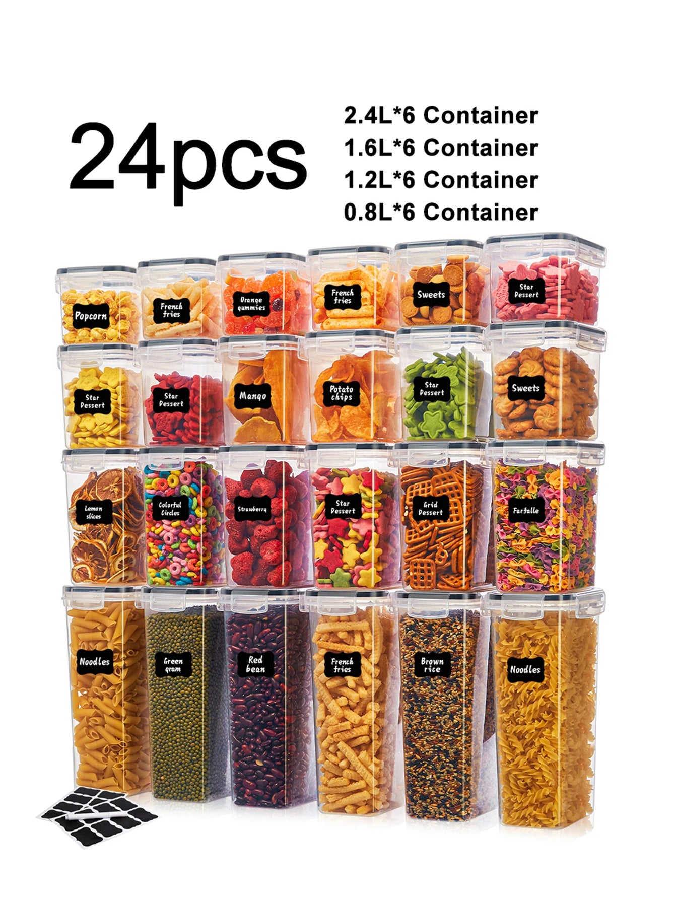 24-Piece Airtight Food Storage Containers With Labels For Spices