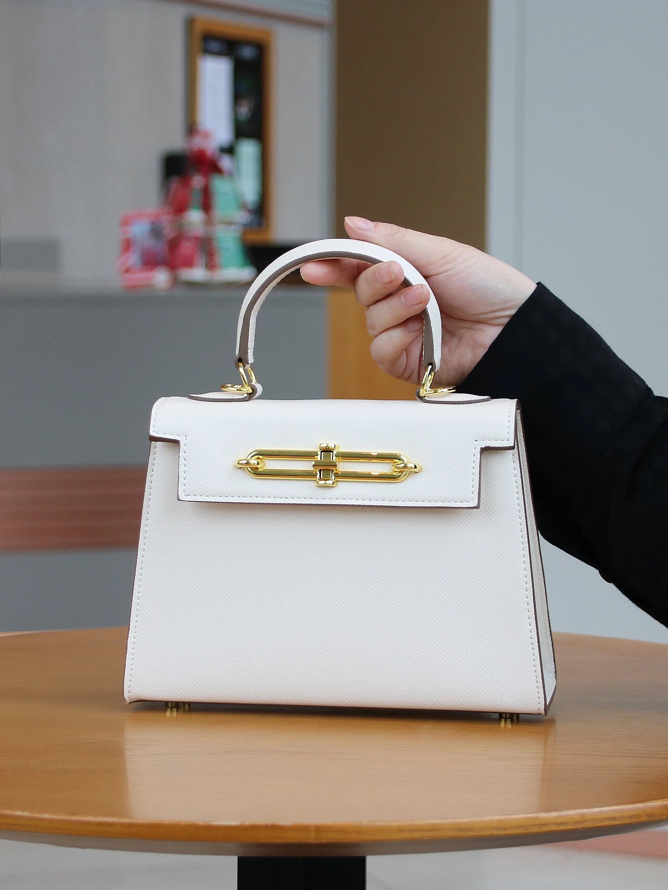 NONECN Palm Print Leather Handbag for Women Portable Luxury
