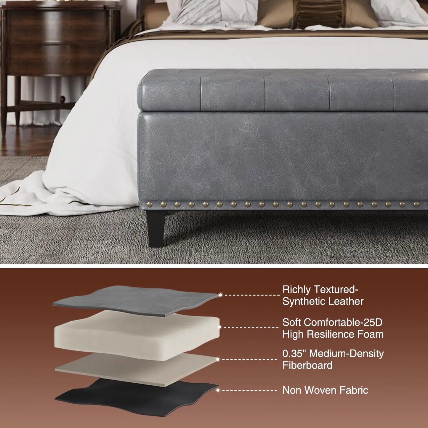 Vabches Faux Leather Storage Ottoman Bench For Living Room
