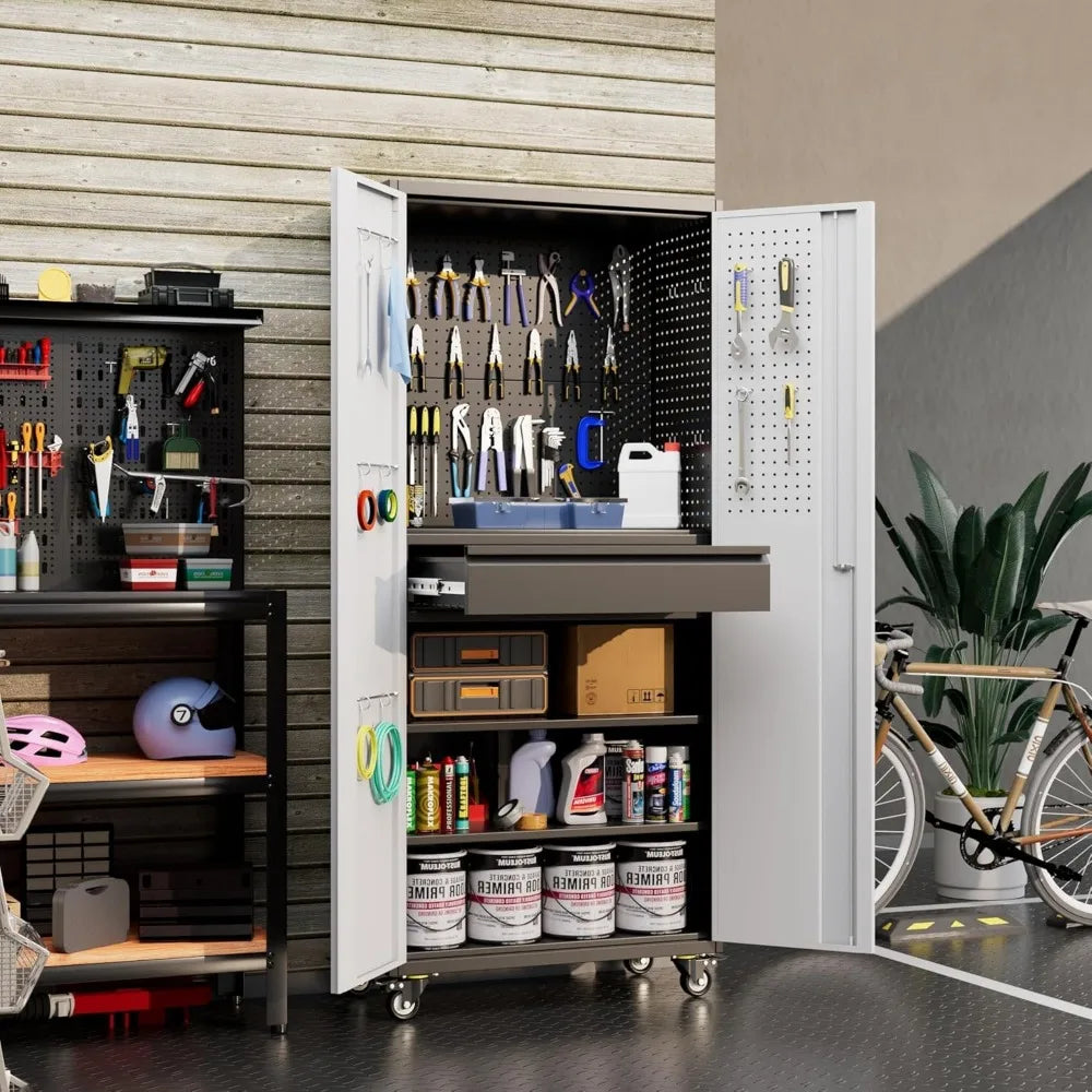 High-concerned Metal Garage Storage Cabinet On Wheels With 1 Drawer