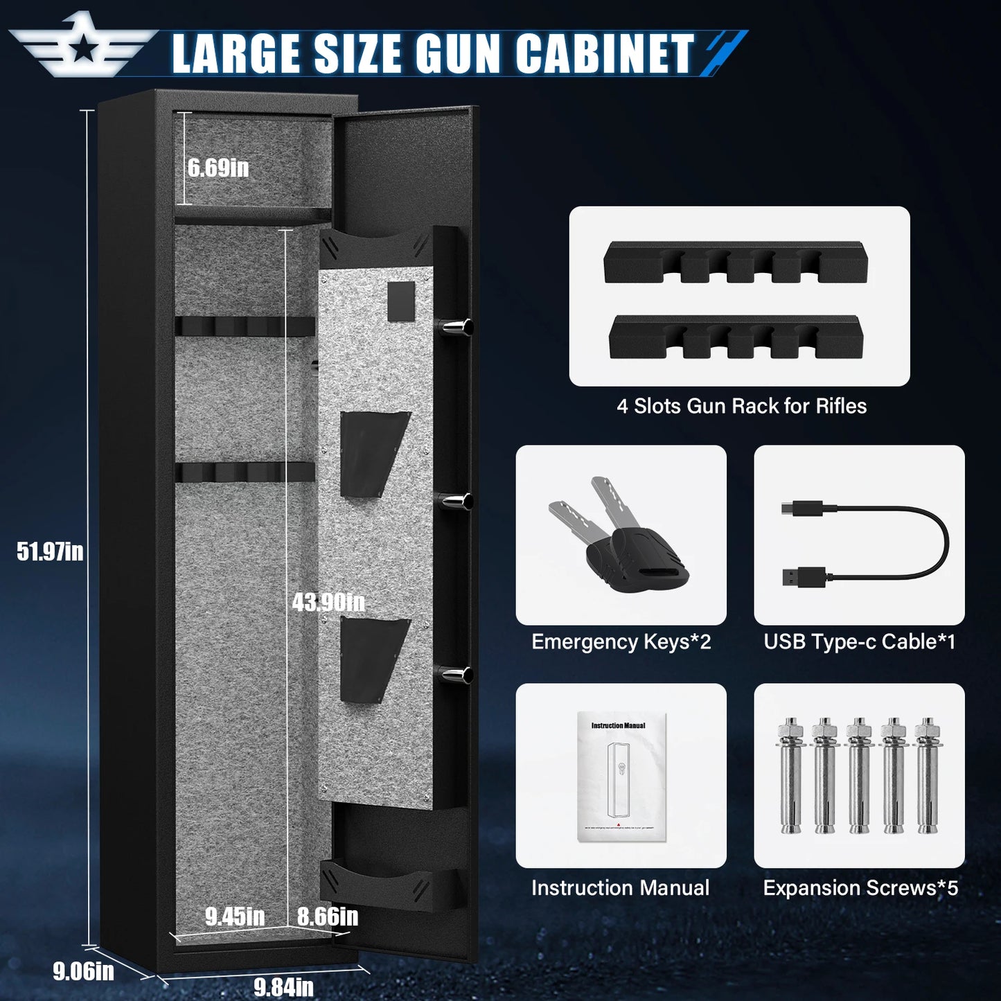 Kavey Digital Rifle Safe With Quick Access LED Light And Adjustable Rack