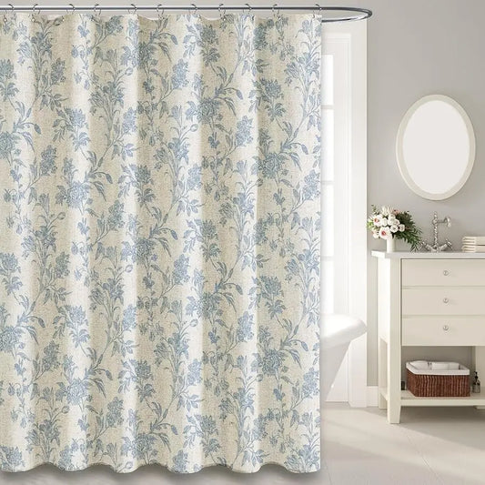 Floral Cotton Linen Cottagecore Shower Curtain Bathroom