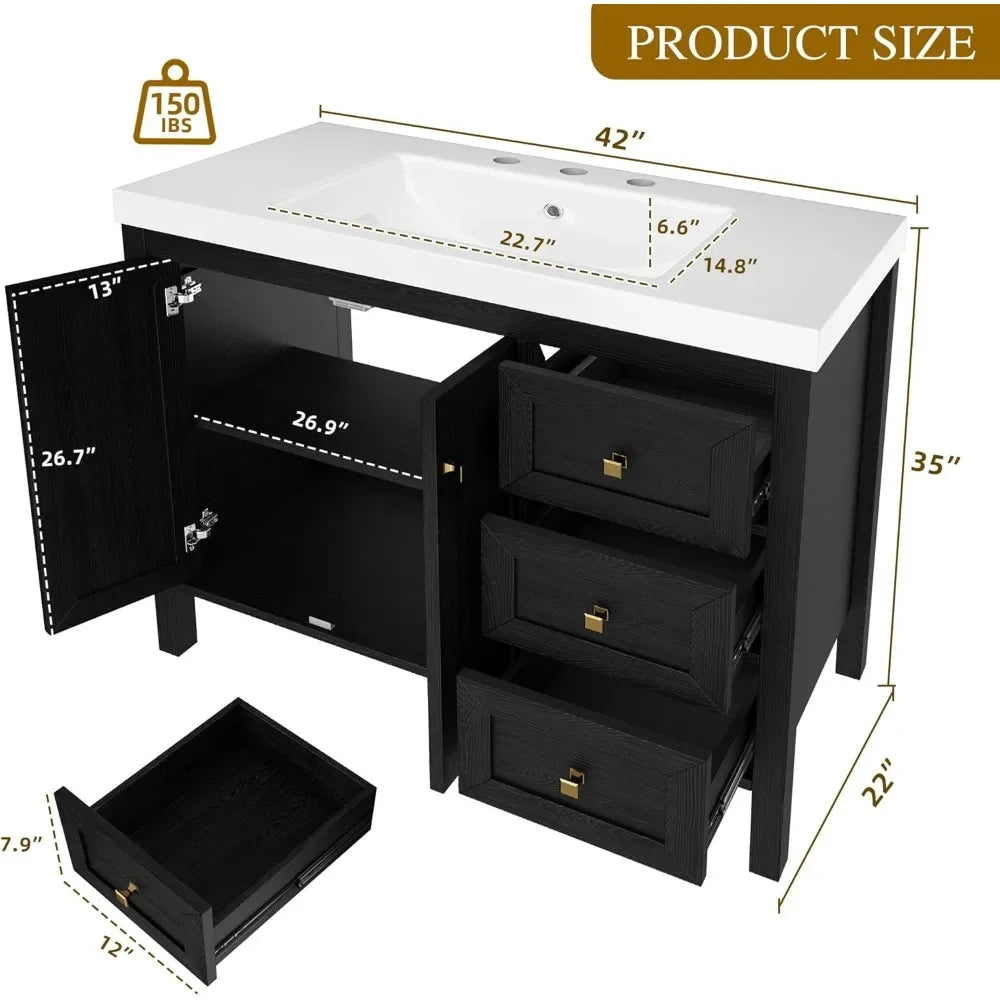 Bathroom Vanity Cabinet With Resin Basin Soft Closing Doors