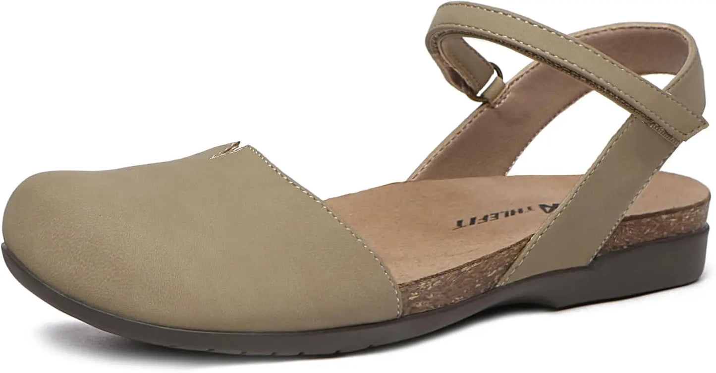 Womens Cork Footbed Closed Toe Sandals With Arch Support