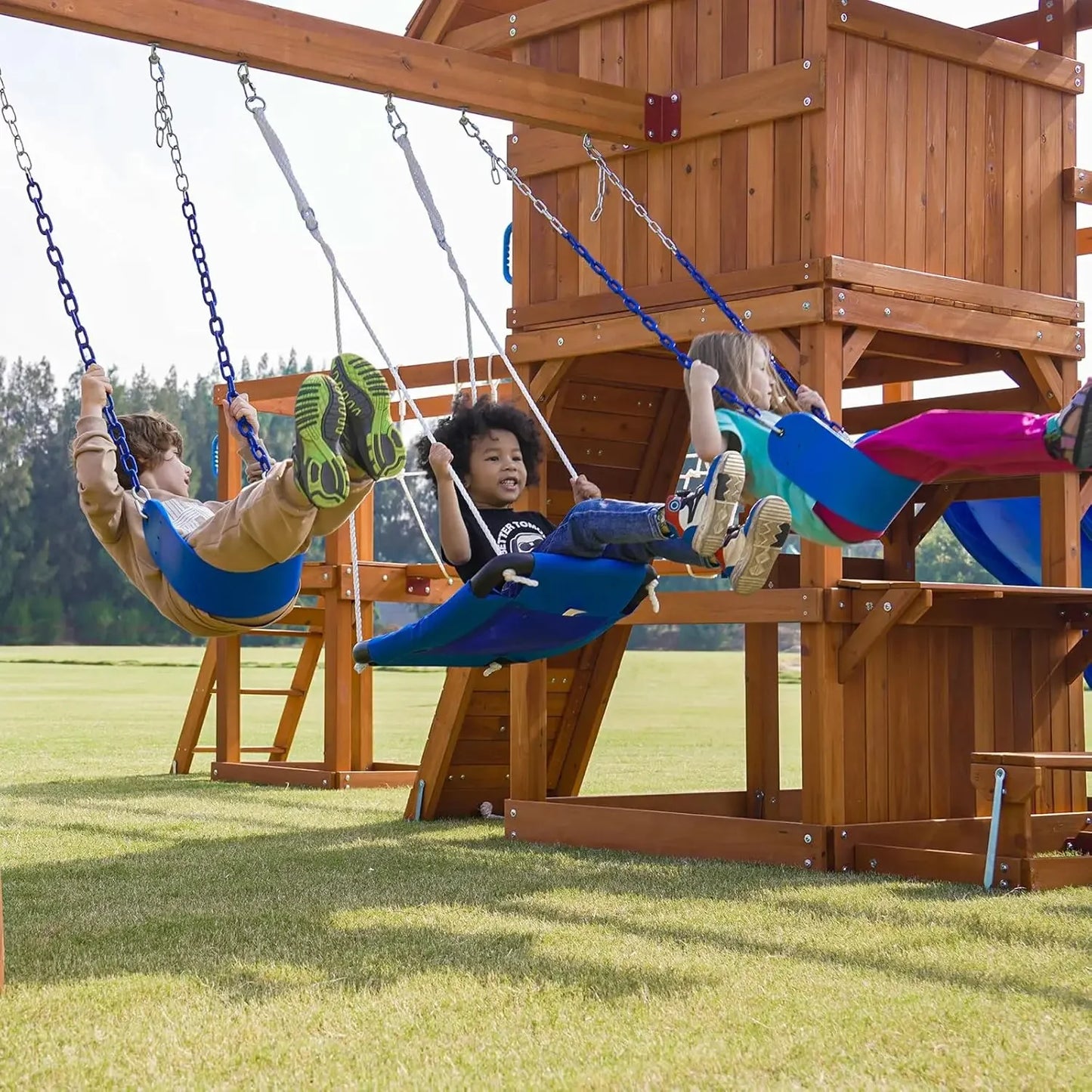 Swing Sets for Backyard With Plank Bridge and Monkey Bar
