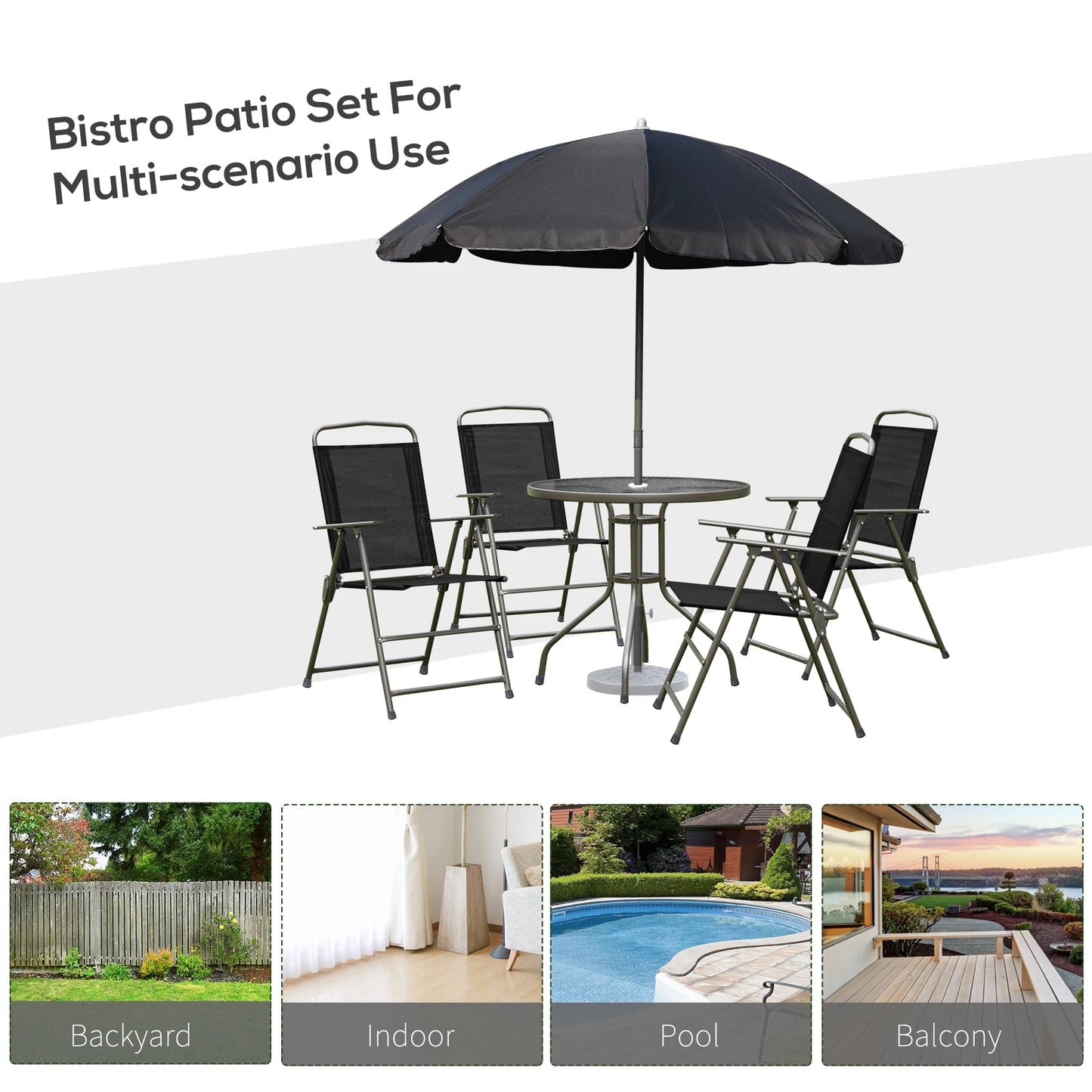 Outsunny Patio Dining Set With Umbrella Glass Table Folding Chairs
