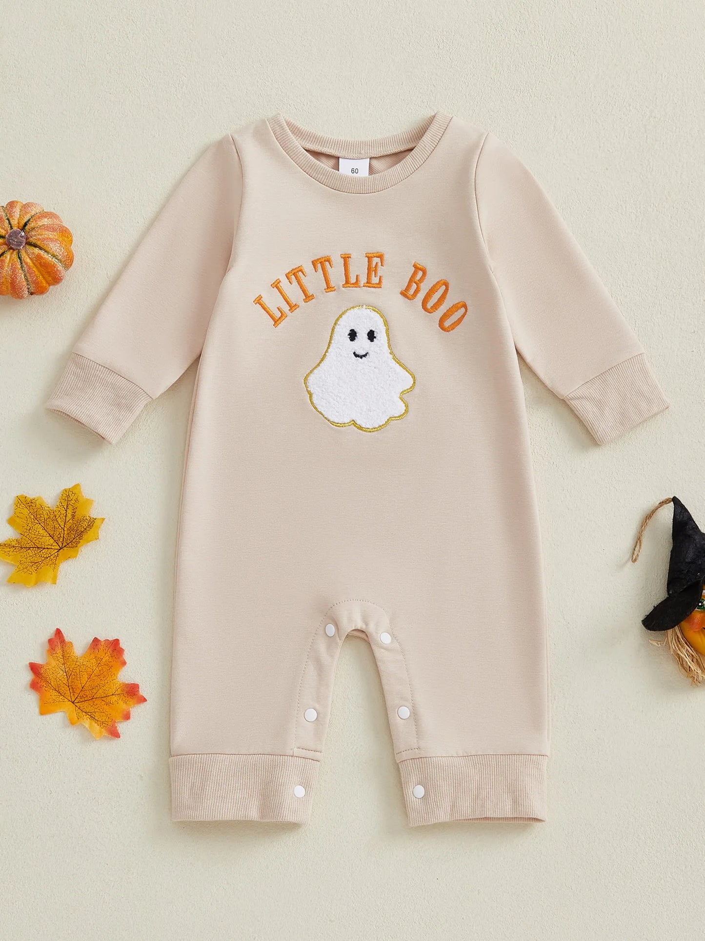 Toddler Halloween Pumpkin Print Long Sleeve Bodysuit Romper