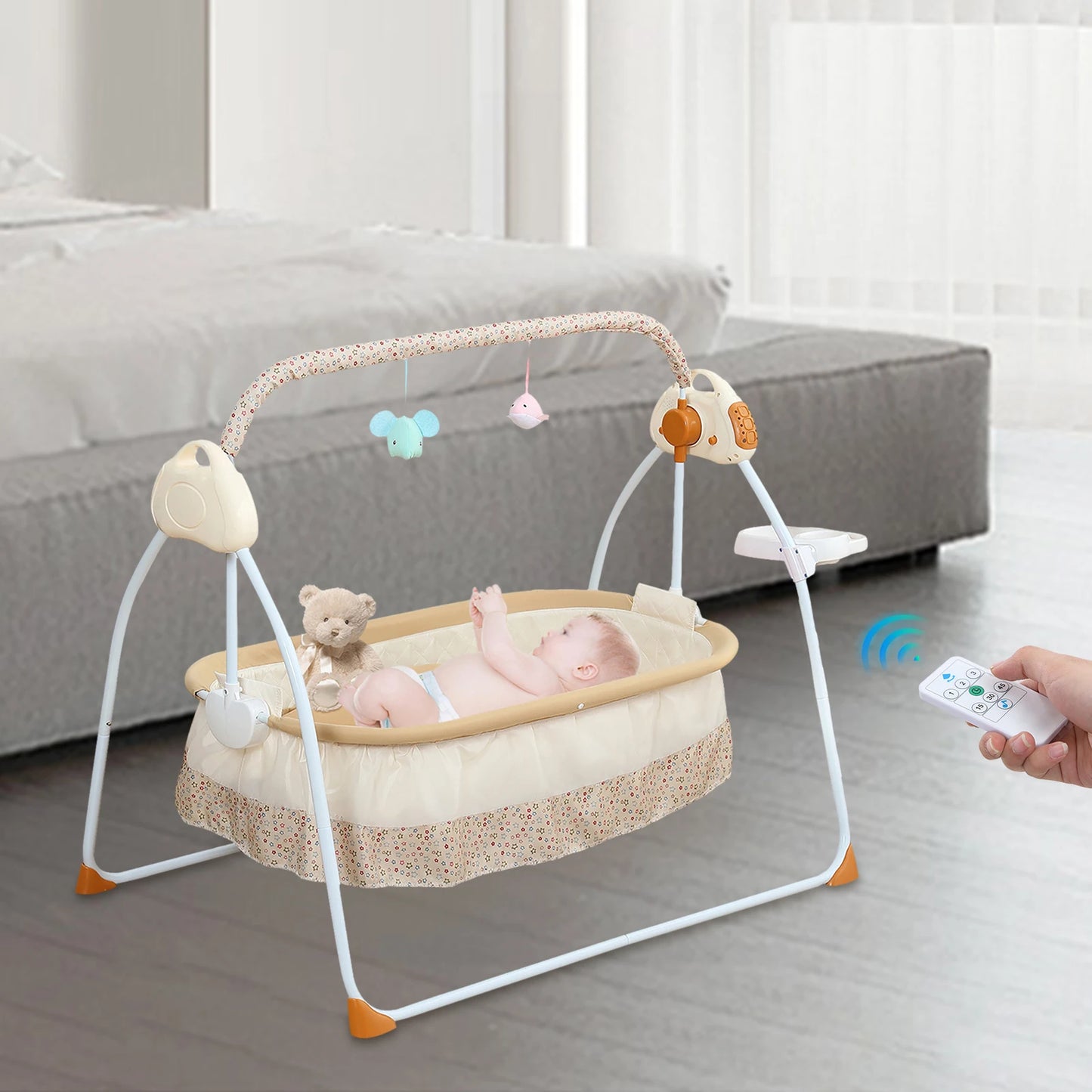 Foldable Electric Baby Cradle With Music Dual Control Mosquito Net
