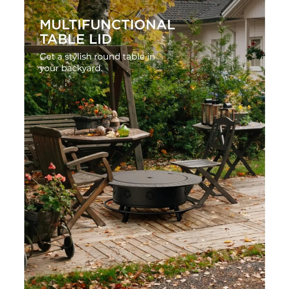 Sunoutl Fire Pit With BBQ Grill Outdoor Wood Burning