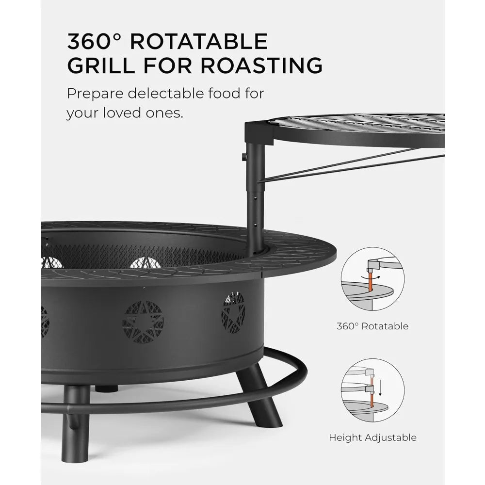 Sunoutl Fire Pit With BBQ Grill Outdoor Wood Burning