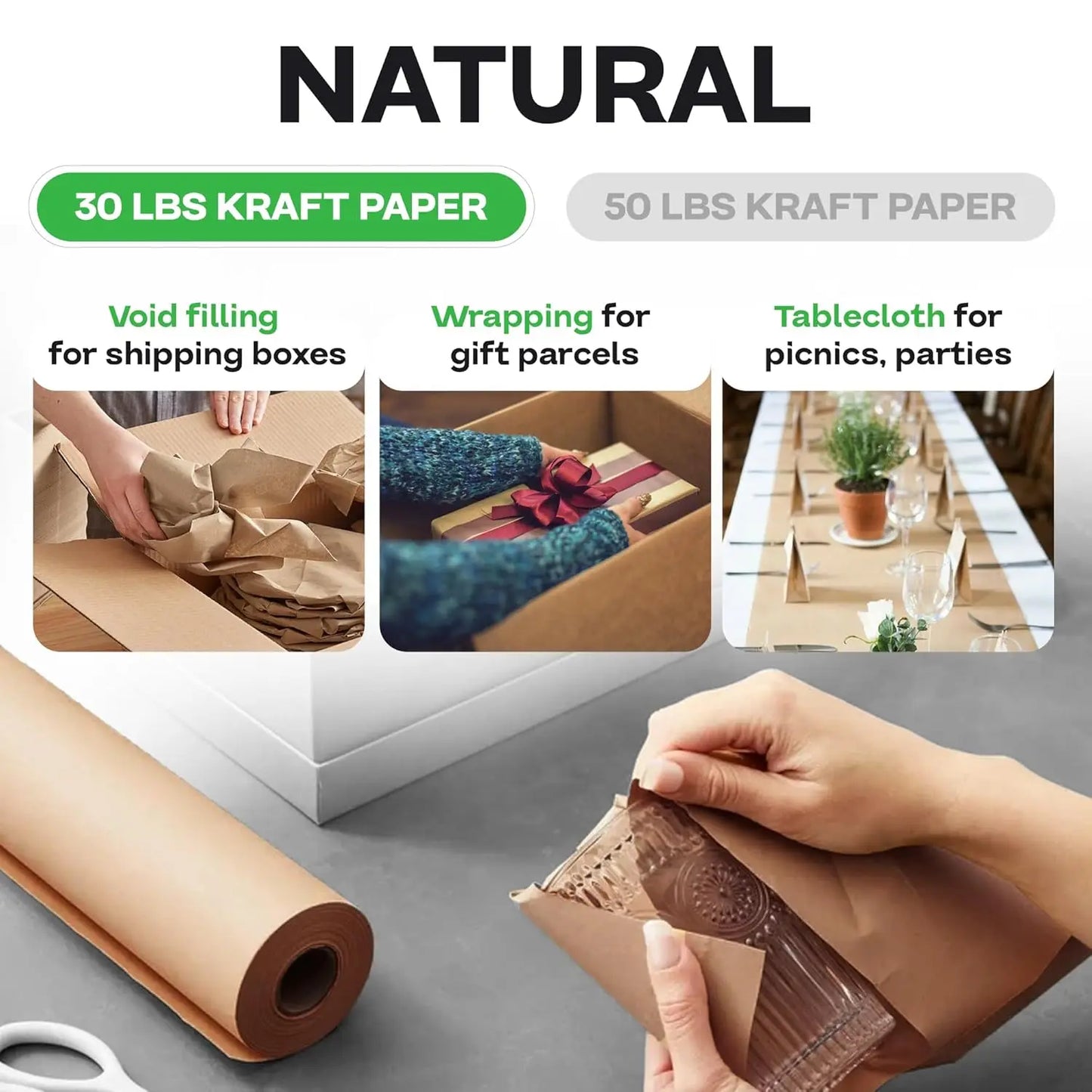 XMSJ USA Made Large Brown Kraft Paper Roll 30 Lb For Packing