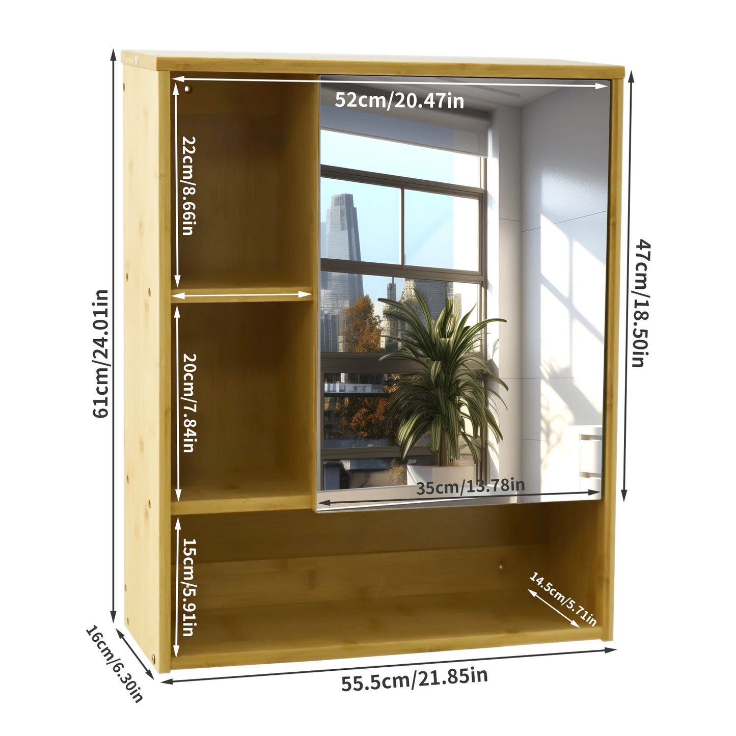 Wisfor Bamboo Bathroom Wall Cabinet With Mirror Medicine Storage Shelves