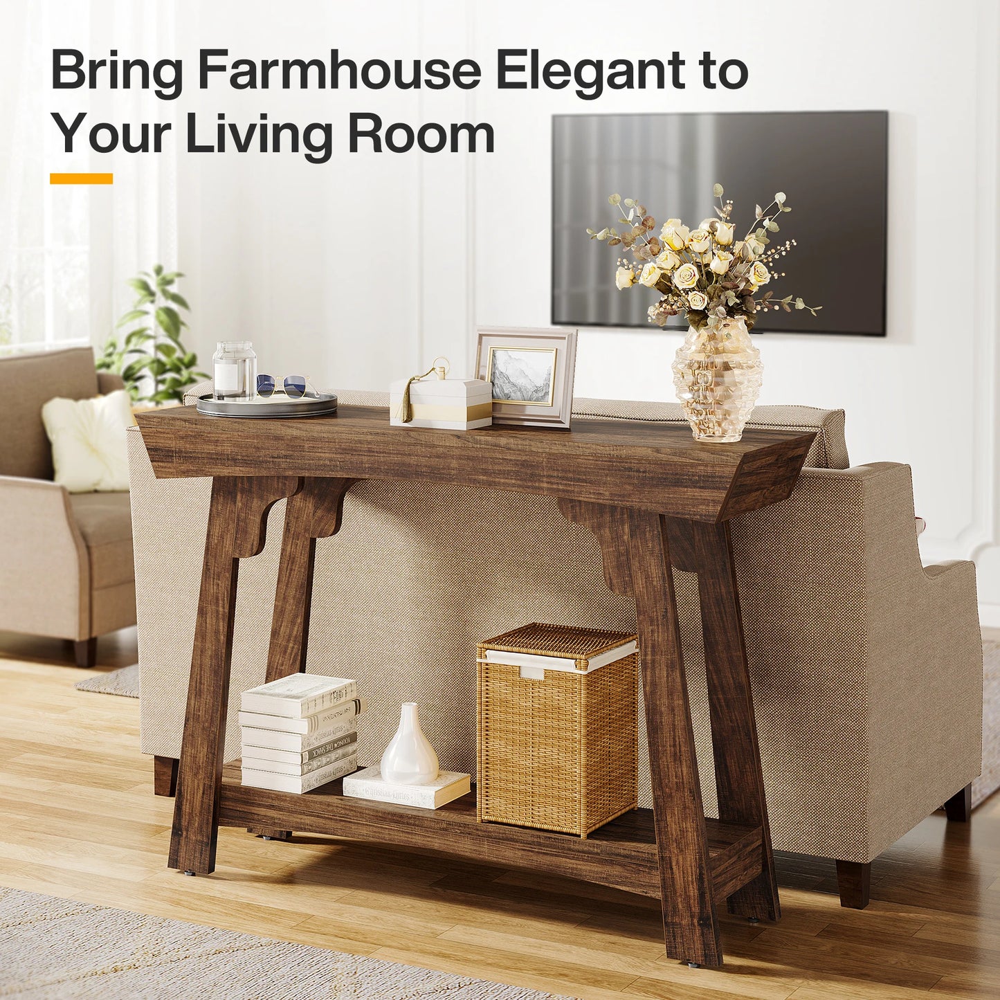 Tribesigns Wood Console Table For Entryway With Storage Shelf