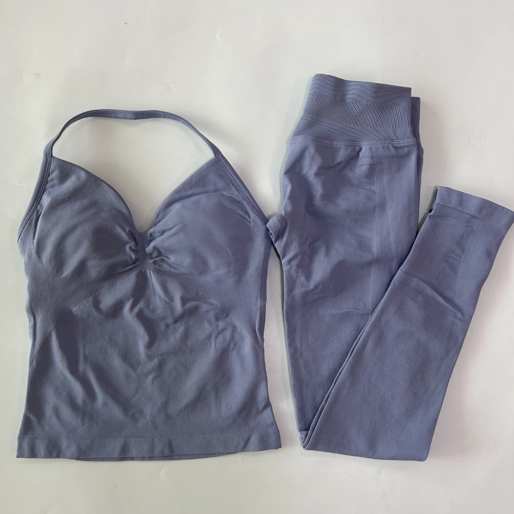 Seamless Gym Set Women Tank Top High Waist Leggings Workout