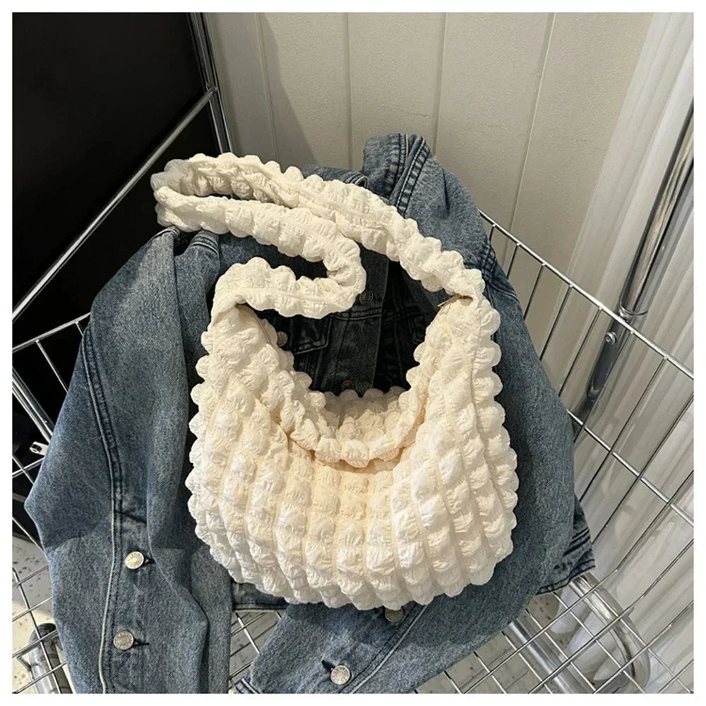 NONECN Embroidered Plaid Quilted Tote Shoulder Bag For Women