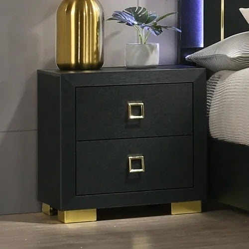 Queen Bedroom Set With Bed And Nightstands Black Gold Accents