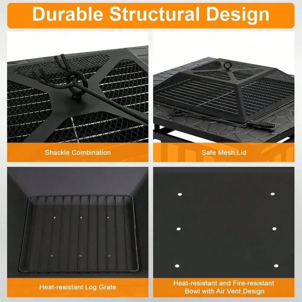 Square Metal Fire Pit Outdoor Patio Garden Brazier