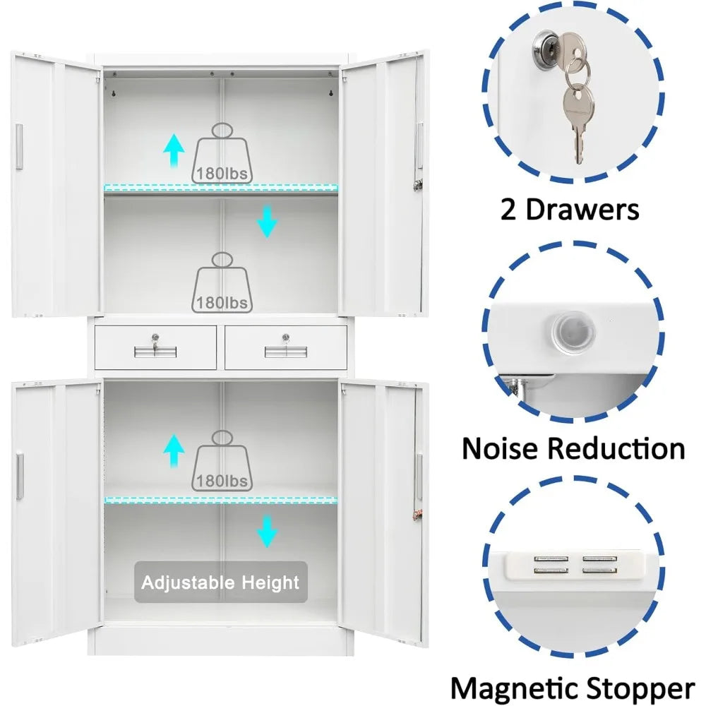 Metal Locking Storage Cabinet With Drawers And Adjustable Shelves