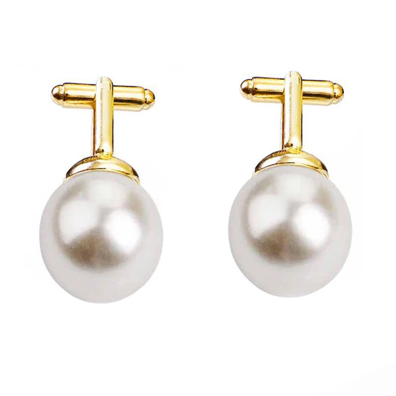 Round Simulated Pearl Beads Cufflinks For Men Wedding Gift