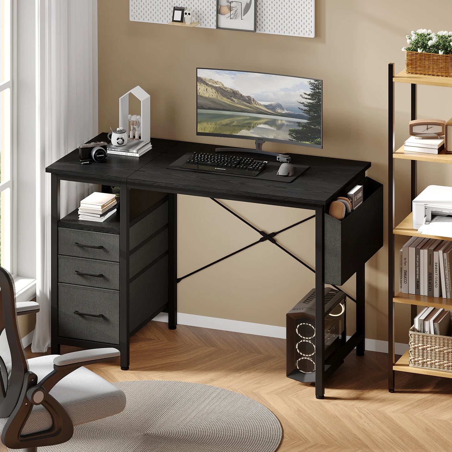 JHK Office Desk With 3 Fabric Drawers And Side Pocket