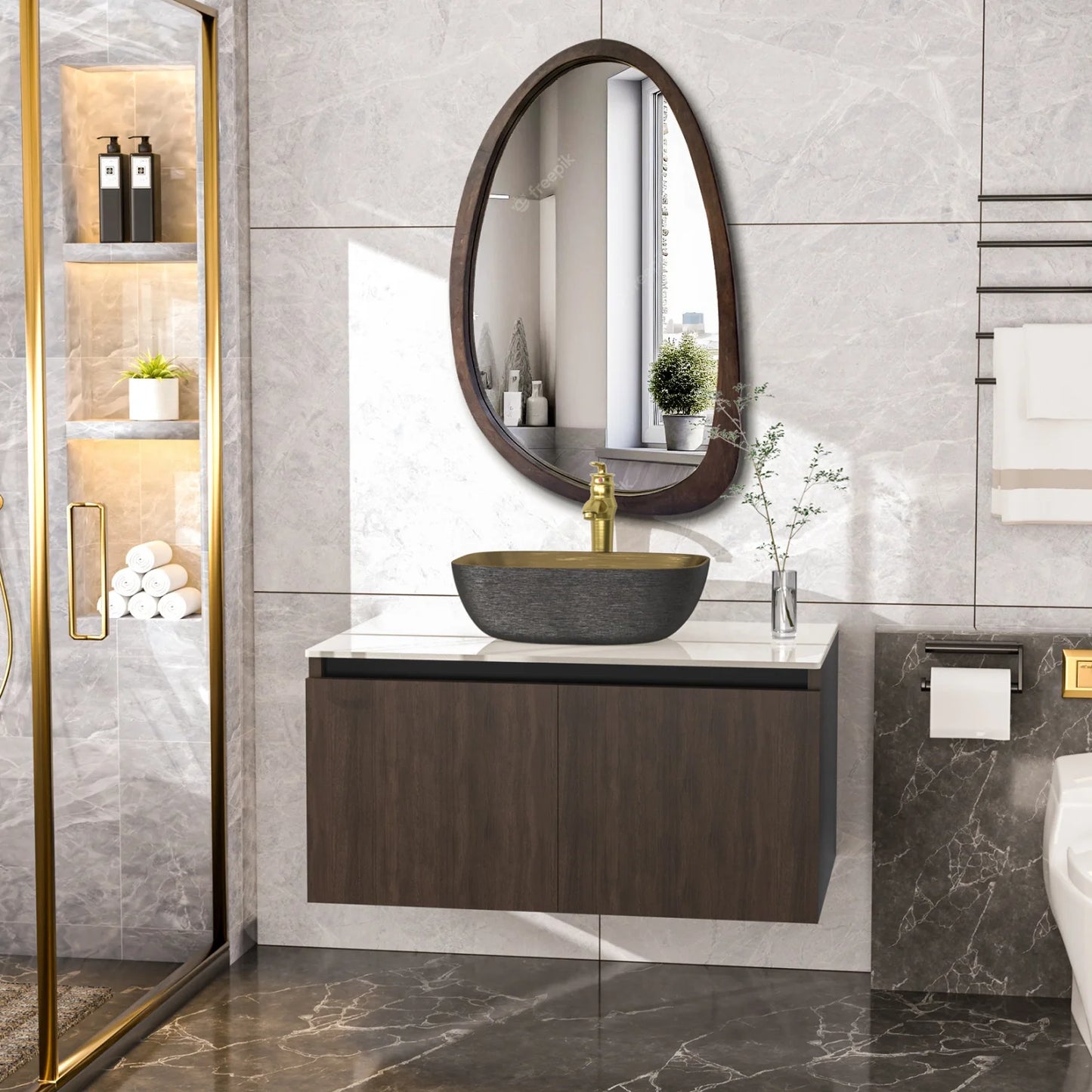 Hignconcerned Modern Floating Vanity Cabinet Ceramic Basin