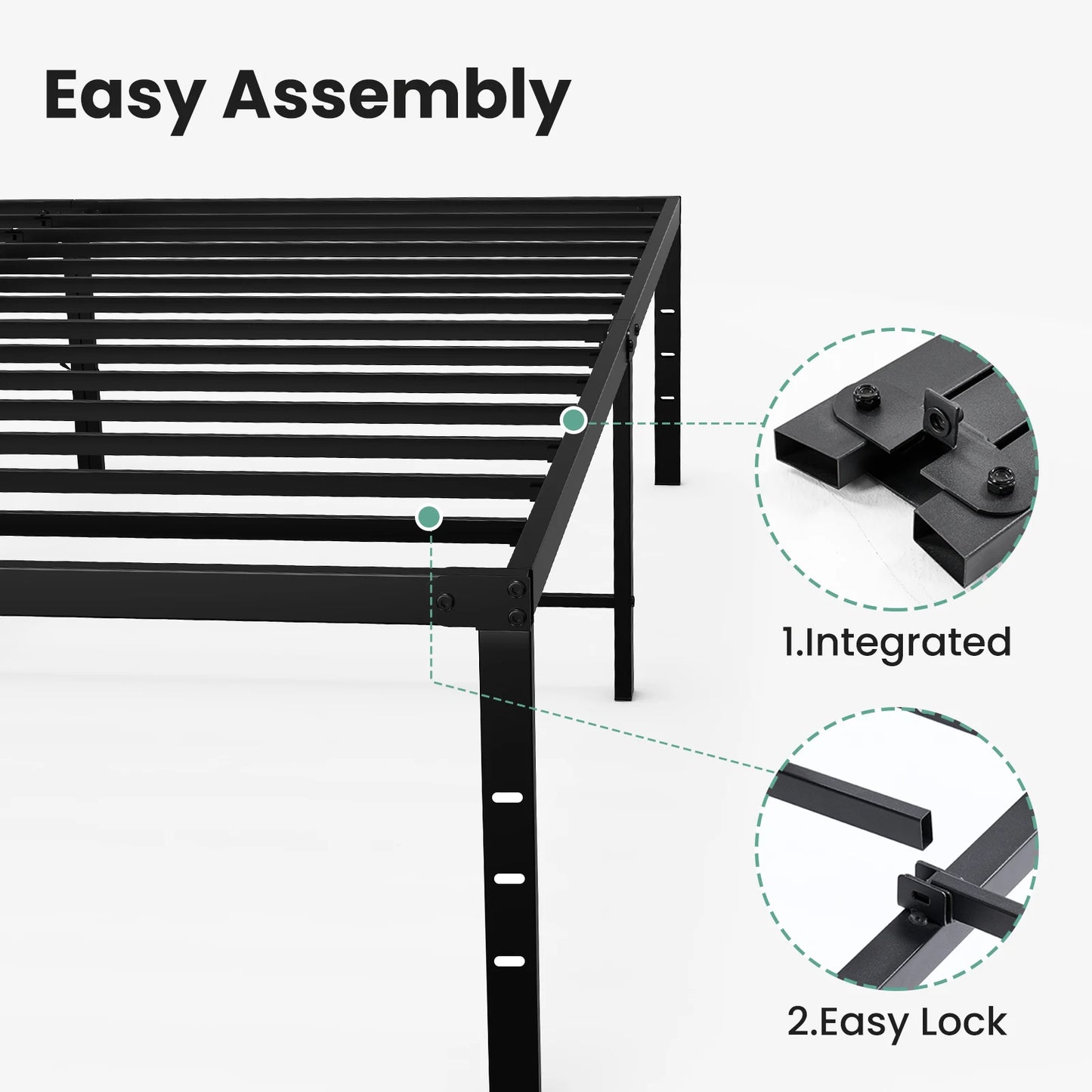 MCQ Platform Bed Frame With Storage Sturdy Slat Support