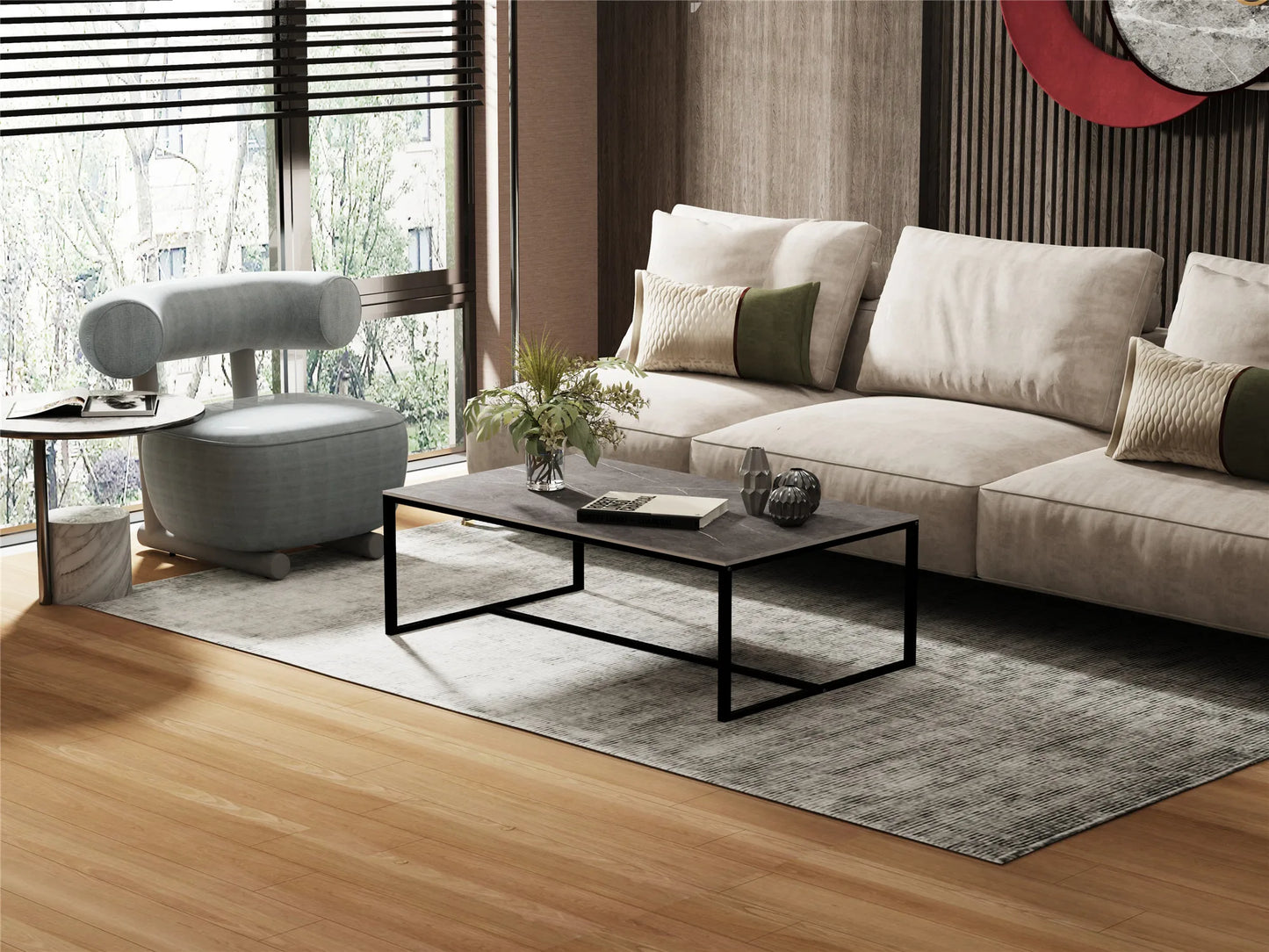Wisfor Sintered Stone Coffee Table With Black Metal Frame