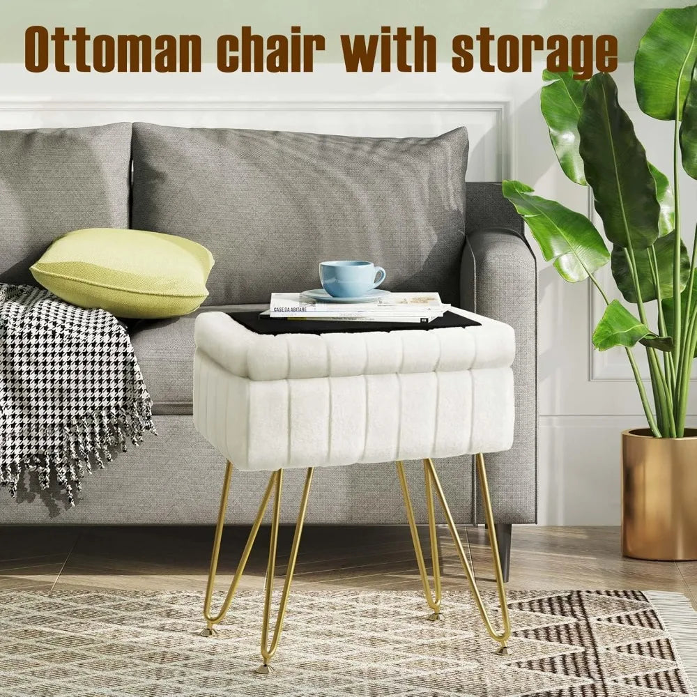 XIUWO Greenstell Faux Fur Vanity Stool With Storage